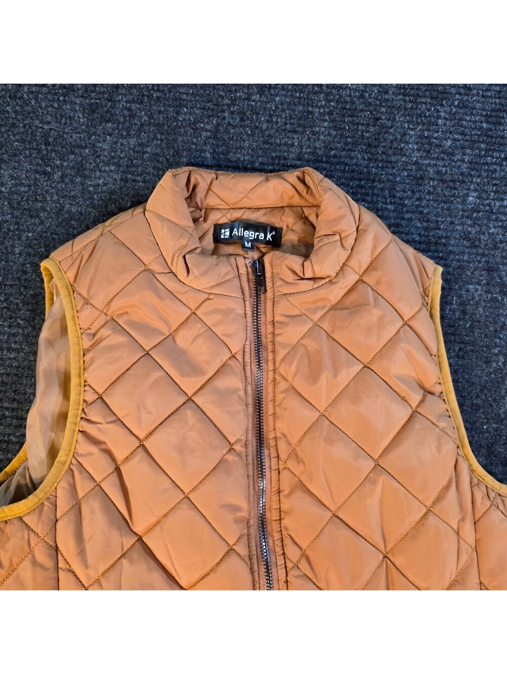 Allegra K Quilted Sleeveless Vest Medium Camel Brown
